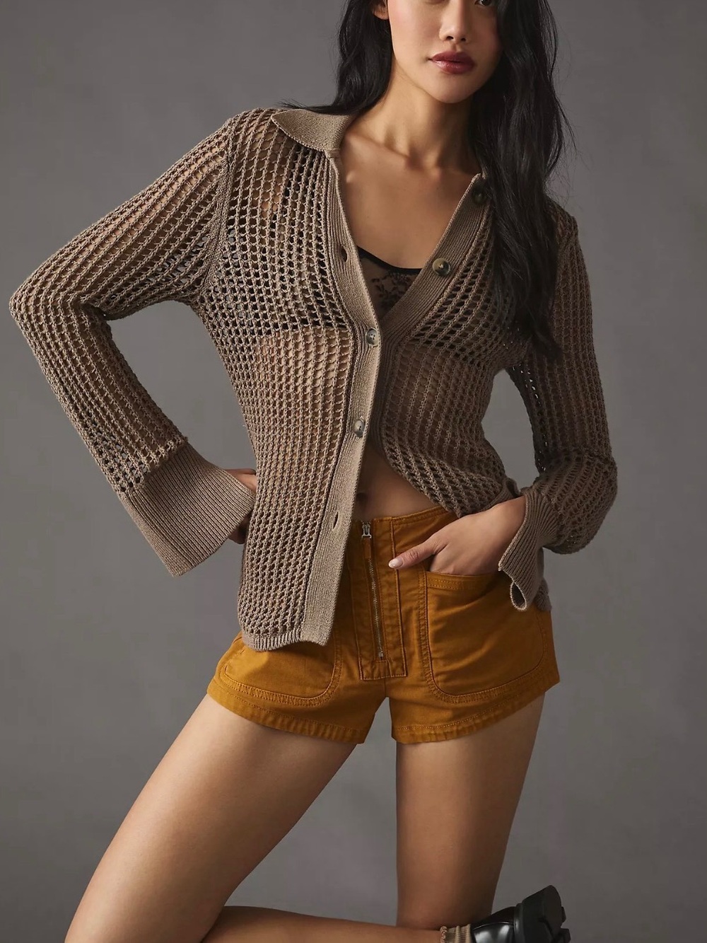 By Anthropologie Canvas Zip Front Mini Short in Mustard Womens size 14